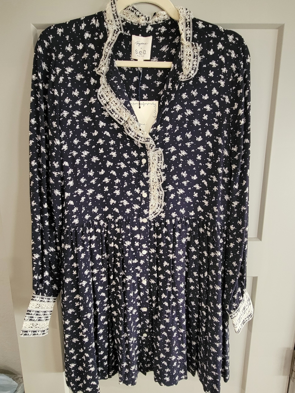 NWT Sezane x Sea NY Astrid Navy Floral Lace Mini Dress FR 38 US 6